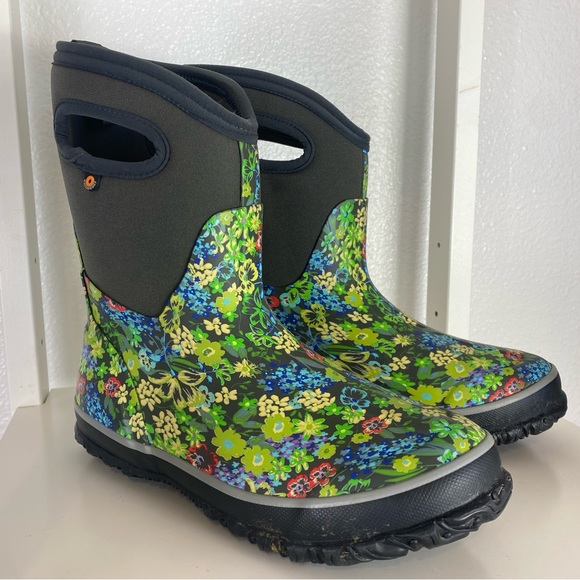 Bogs Women's Boots 6 Garden Grey Multi Floral Shorty Calf EUR 37 Waterproof Ex - Picture 1 of 15
